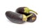 Heap of ripe eggplants on white background