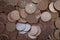 Heap of russia coins five rubles