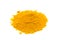 Heap of spice turmeric powder on white background