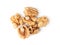 Heap of tasty walnuts on white background