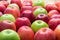 Heap of unwashed green and red apples mix on wooden background