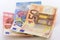 Heap of used euro banknotes