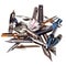 Heap of used metal drawing pens