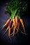 Heap of vibrant fresh carrots at the farmer\\\'s market, locally grown new harvest