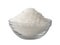Heap of White Sea Salt Crystals in Glass Bowl Isolated