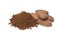 Heap of whole cocoa beans and cocoa powder