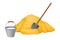 Heap of Yellow Sand with Shovel and Bucket Rested Nearby Vector Illustration