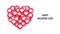 Heaps of red heart emojis arranged in a heart shape on white background. Concept of love. Like icons. Symbols of emoticon reaction