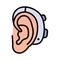 Hearing aid on the ear, color icon