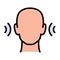 Hearing aid on human ear, color icon, head