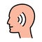 Hearing aid on human ear, color icon, head