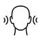 Hearing aid on human ear, linear icon, head