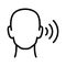Hearing aid on human ear, linear icon, head