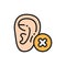 Hearing loss, bad hearing test flat color line icon.