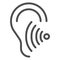 Hearing test line icon, Medical tests concept, Volume listen sign on white background, Sound wave going through human