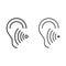 Hearing test line and solid icon, Medical tests concept, Volume listen sign on white background, Sound wave going
