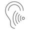 Hearing test thin line icon, Medical tests concept, Volume listen sign on white background, Sound wave going through