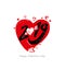 Heart 2019. Valentine`s Day 2019 modern graphics holiday symbol great red hearts and 2019, heart pierced by cupid`s arrow isolated