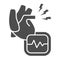 Heart ache solid icon, Body pain concept, heart attack sign on white background, heart organ and cardiogram icon in