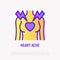 Heart ache thin line icon. Heart attack. Woman body. Modern vector illustration