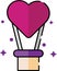 Heart air balloon Icon With Lineal Color Style