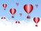 Heart air balloon. Paper cut hot air balloons origami made heart shape. Valentines day greeting invitation card vector