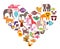 Heart with animal vector icons