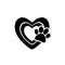 Heart with animals footprint icon on white background
