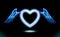 Heart anime neon with wings, blue glow radiant effect of love with space for Valentines day. Decorative holiday design, night