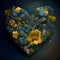 Heart arranged with colorful flowers on a dark background. Heart as a symbol of affection and