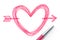 Heart with arrow symbol hand drawing by pen sketch pink color, valentine concept design