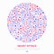 Heart attack symptomps concept in circle thin line icons: dizziness, dyspnea, cardiogram, panic attack, weakness, acute pain,