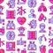 Heart attack symptoms seamless pattern with thin line icons: dizziness, dyspnea, cardiogram, panic attack, weakness, acute pain,