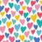 Heart back ground pattern. Vector seamless repeat of hand drawn textured colourful love hearts.