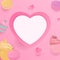 Heart background with pastel cupcake and macaron