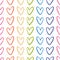 Heart background pattern. Vector seamless repeat of hand drawn textured colourful outlined love hearts.