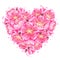Heart background with sakura or cherry blossom. Floral japanese ornament of blooming flowers