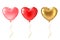 Heart balloon. Cute gold, pink and red heart shaped balloons decor, valentines day design element for romantic greeting