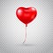 Heart balloon. Red heart glossy balloon isolated on transparent background. Festive decoration. Holiday backdrop with