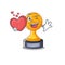 With heart basketball trophy character shaped on cartoon