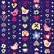 Heart bird flower seamless pattern on dark background.