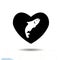 Heart black icon, Love symbol. Fish in heart. Valentines day sign, emblem, Flat style for graphic and web design, logo