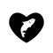Heart  black icon, Love symbol. Fish in heart. Valentines day sign, emblem, Flat style for graphic and web design, logo