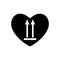 Heart black icon this side up . Marking of cargo in heart. Valentines day sign, emblem. Packaging arrows indicating top side of pa