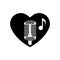 Heart black is symbol retro microphone. Valentines day for singing and vocals. Icon, Love symbol. Emblem flat style for graphic an