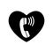 Heart black and telephone communication. Vintage handset in the heart and Valentines day. Vector. Contact, call center, support se
