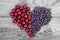 Heart from bluberry and cherry