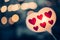 Heart bokeh background, night city lights. Heart shape bokeh from street light. City in love. Valentine\\\'s Day