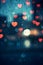 Heart bokeh background, night city lights. Heart shape bokeh from street light. City in love. Valentine\\\'s Day