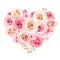 Heart bouquet of pink roses. Vector illustration.
